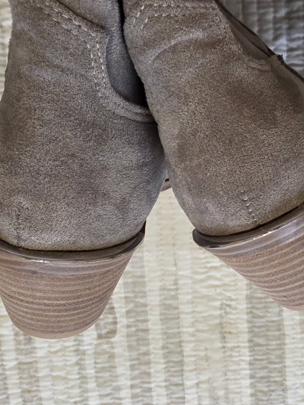 New (No box) Women's Taupe Suede Western Mid-Calf Heeled Boots - Picture 3 of 5